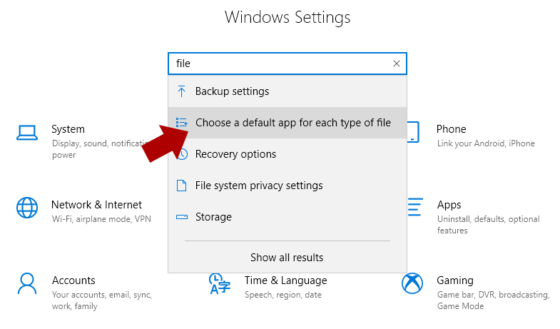 windows 10 change default program for extension